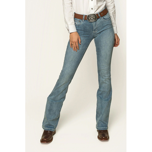 Ringers Western Womens Katherine Cowgirl Mid Rise Bootleg Jeans (217108005) Light Blue 14R [GD]