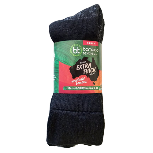 Bamboo Textiles Aussie Extra Thick Black Socks 3-Pack (0793618080471) Black 4-6