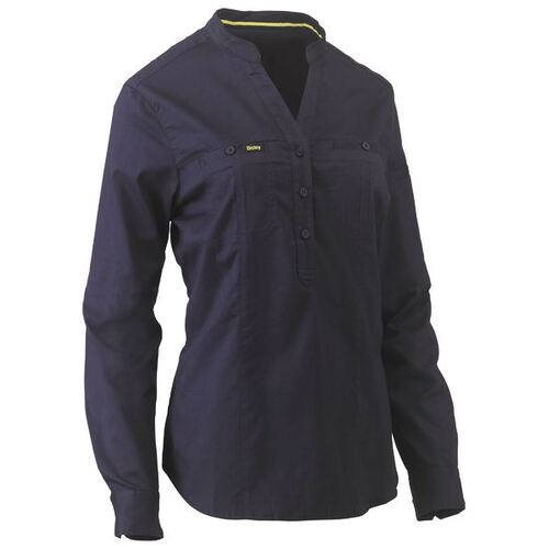 Bisley Womens Stretch V-Neck Closed Front Shirt (BLC6063_BPCT) Navy 8 [GD]