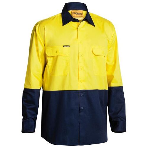 Bisley Mens Hi Vis Lightweight L/S Shirt (BS6895_TT01) Yellow/Navy S