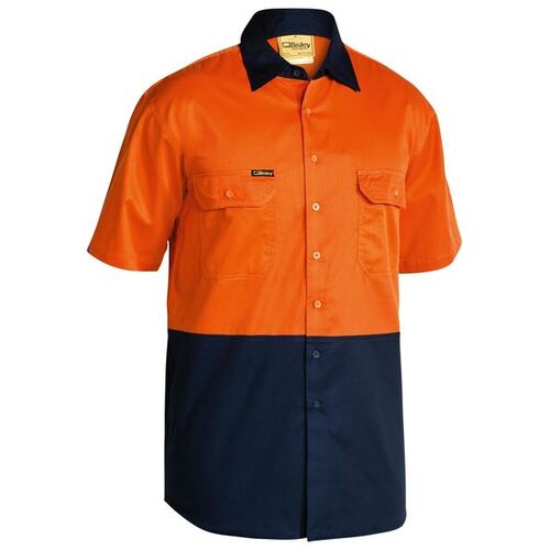 Bisley Mens Hi Vis Lightweight S/S Shirt (BS1895_TT02) Orange/Navy M