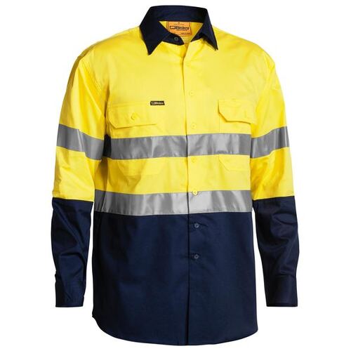 Bisley Mens Hi Vis Taped Lightweight L/S Shirt (BS6896_TT01) Yellow/Navy S