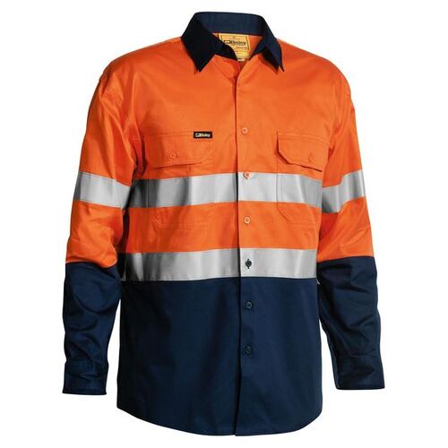 Bisley Mens Hi Vis Taped Lightweight L/S Shirt (BS6896_TT02) Orange/Navy S