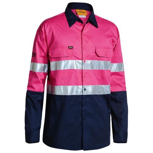 Bisley Mens Hi Vis Taped Lightweight L/S Shirt (BS6896_TT32) Pink/Navy S [GD]