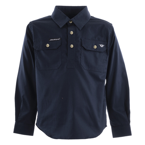Bullzye Childrens Lightweight Half Button Work Shirt (BCP7101120) Navy