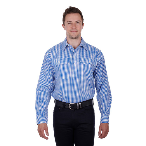 Hard Slog Mens Devin 1/2 Placket L/S Shirt (H3S1101181) Blue/White [SD]
