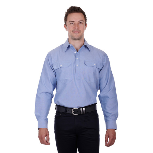 Hard Slog Mens Jackson 1/2 Placket L/S Shirt (H3S1101182) Blue XS [SD]