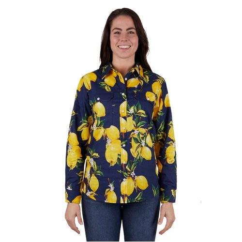 Hard Slog Womens Sana Full Button L/S Shirt (H4W2101200) Navy/Yellow 8