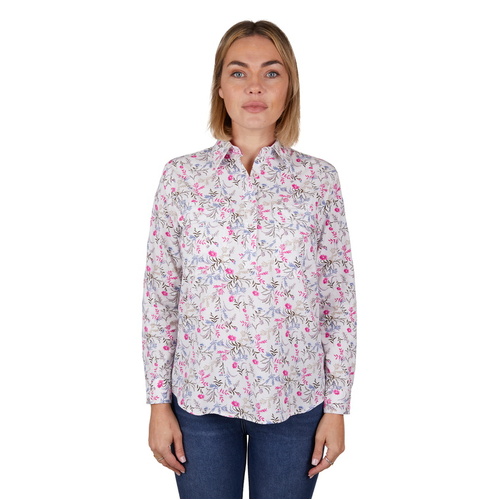 Hard Slog Womens Candy Half Button L/S Shirt (H4W2101202) White/Pink 8