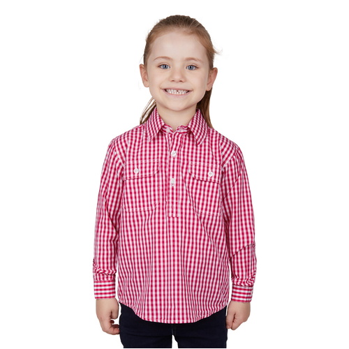 Hard Slog Childrens Dana Half Button L/S Shirt (H4W7101206) Pink 2