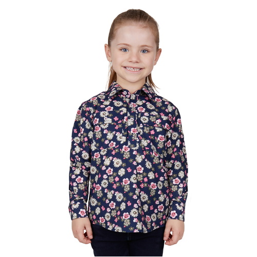 Hard Slog Childrens Rose Half Button L/S Shirt (H4W7101176) Navy 2