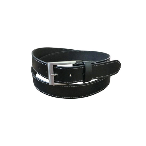 Jacaru Unisex Stitched Leather Belt - 35mm (6014) Black 30-32"