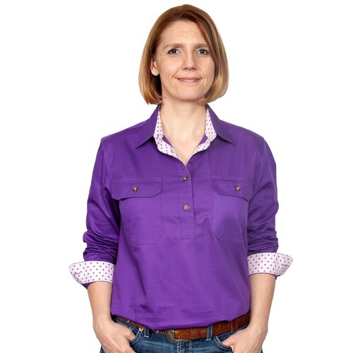 Just Country Womens Jahna Trim Half Button Work Shirt (WWLS2115) Purple/Pink Purple Arrows 