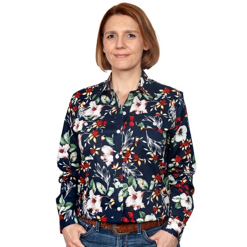 Just Country Womens Abbey Full Button Print Work Shirt (WWLS2128) Navy Hibiscus  [SD]