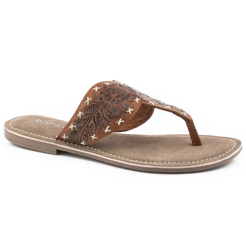 Roper Womens Juliet Sandals (21607881) Tan Tooled Leather 11 [SD]