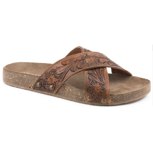 Roper Womens Delaney Sandals (21607892) Tan Tooled Leather 7 [SD]