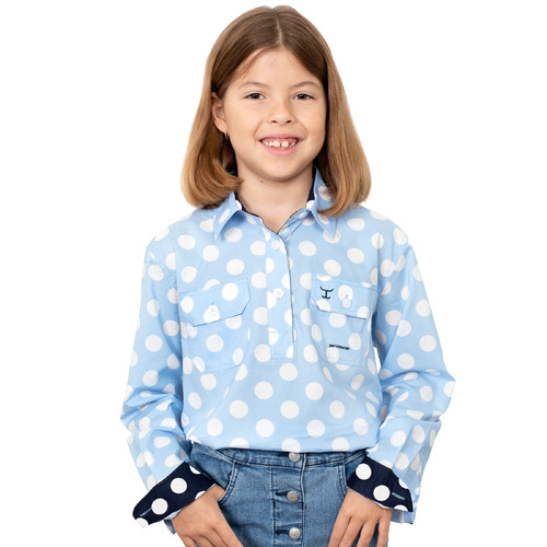 Just Country Girls Harper Half Button Print Shirt (GWLS2202) Blue Dotty M