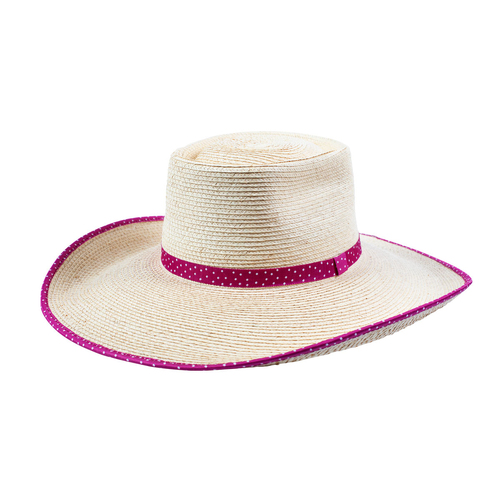 Sunbody Hats Ava Standard Palm Brim Hat (HG45AVMS) Magenta Spots 52