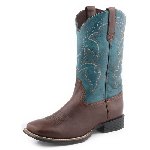Roper Childrens Monterey Boots (18911086) Brown Tumbled/Teal Leather 9 [SD]