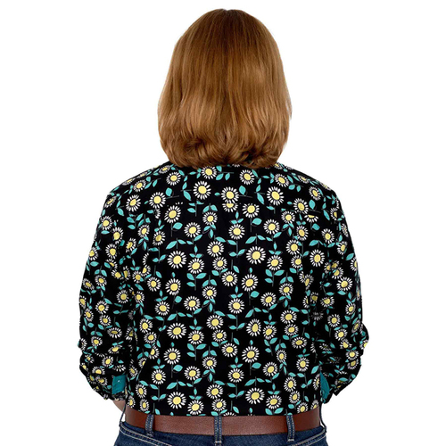 Just Country Womens Abbey Full Button Print Shirt (WWLS2272) Black Sunflowers 8 [GD]