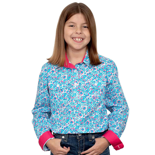 Just Country Girls Harper Half Button Print Shirt (GWLS2266) White Paisley XS [GD]