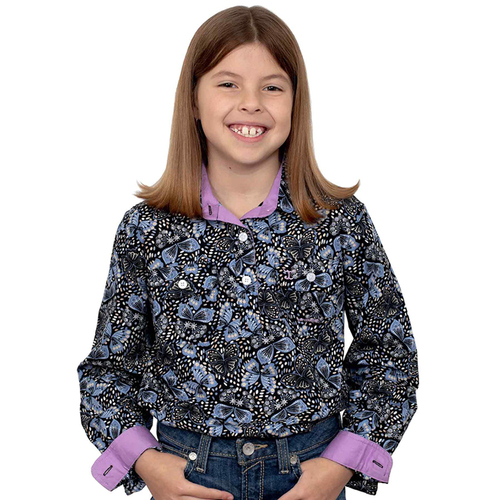 Just Country Girls Harper Half Button Print Shirt (GWLS2273) Black Butterflies XS [GD]