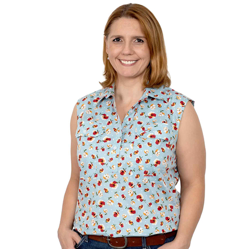 Just Country Womens Lilly Half Button Sleeveless Print Shirt (WWNS2283) Sea Salt Poppy 12 [GD]