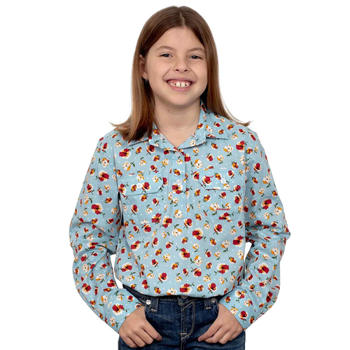 Just Country Girls Harper Half Button Print Shirt (GWLS2283) Sea Salt Poppy