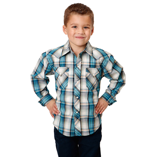 Roper Boys West Made Collection L/S Shirt (30062753) Plaid Green XS [SD]