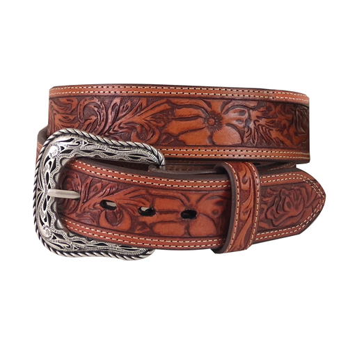 Roper Mens 1.5" Genuine Leather Floral Tooled Belt (9559500) Natural 40
