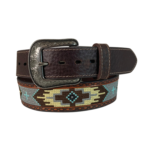 Roper Mens 1.5" Genuine Leather Aztec Design Belt (8654500) Brown 36