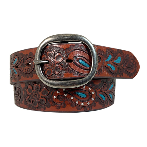 Roper Womens 1.5" Genuine Leather Paisley Floral Tooled Belt (8847790) Brown M [SD]