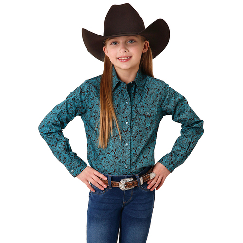 Roper Girls Amarillo Collection L/S Shirt (80225174) Print Blue XS [SD]