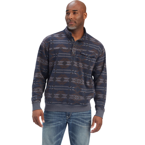 Ariat Mens Printed Overdyed Washed Sweater (10041691) Blue Southwest L [SD]