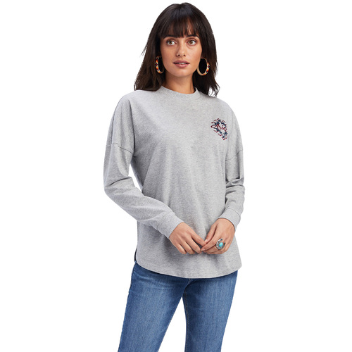 Ariat Womens R.E.A.L. Southwest Oversized Graphic L/S Shirt (10041334) Heather Grey [SD]