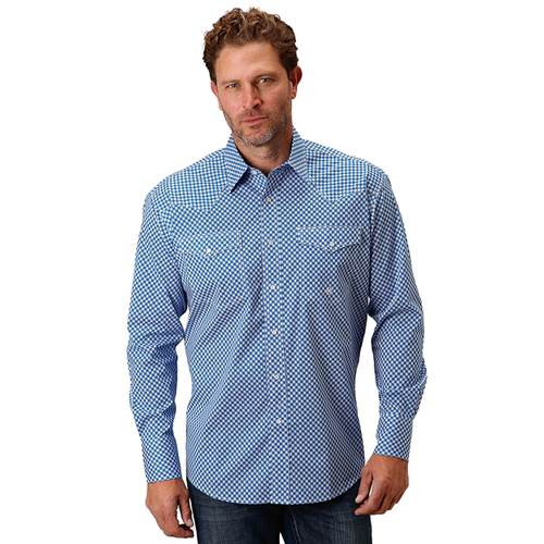 Roper Mens Amarillo Collection L/S Shirt (01225022) Print Blue L [SD]