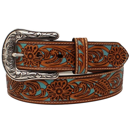 Ariat Womens Floral Turqoise Underlay 1-1/2" Belt (A1534108) Tan S