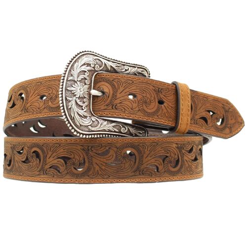 Ariat Womens Printed Paisley Cutout Scroll 1-1/2" Belt (A1514802) Brown S