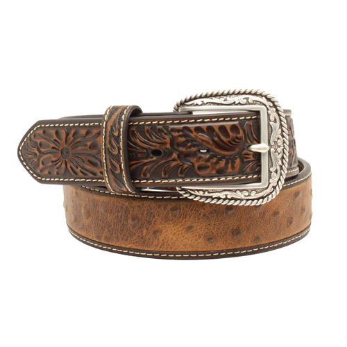 Ariat Mens Two-Toned Ostrich Print 1-1/2" Belt (A1017202) Brown