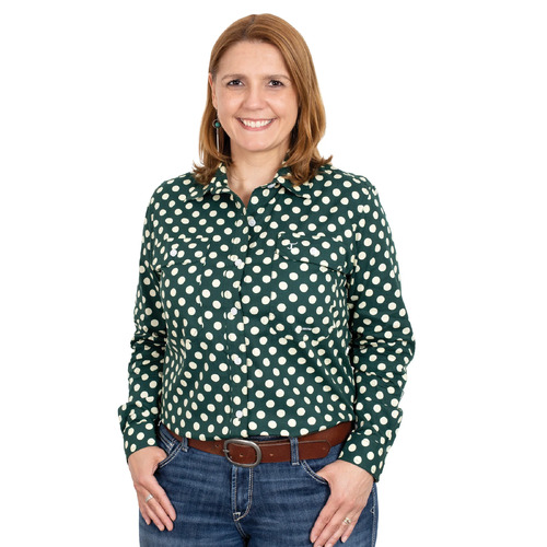 Just Country Womens Abbey Full Button Print Shirt (WWLS2335) Forest Spots 10 [GD]