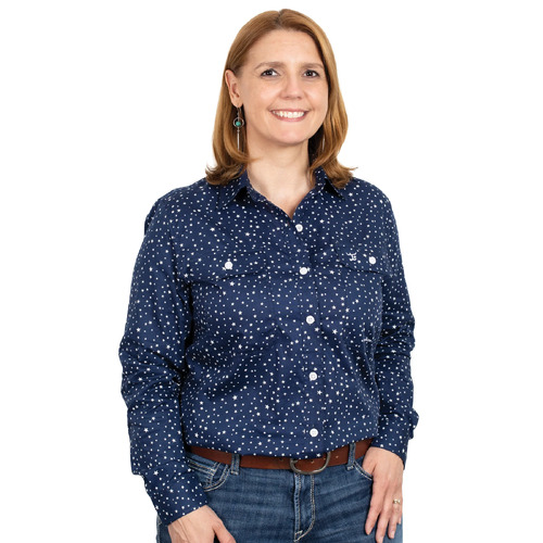 Just Country Womens Abbey Full Button Print Shirt (WWLS2324) Navy Stars S/10 [SD]