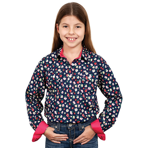 Just Country Girls Harper Half Button Print Shirt (GWLS2336) Navy Floral XS/4-5 [SD]