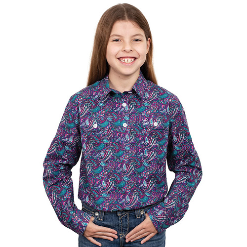 Just Country Girls Harper Half Button Print Shirt (GWLS2321) Purple Paisley XS-4-5 [SD]