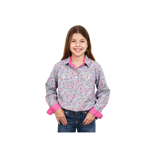 Just Country Girls Harper Half Button Print Shirt (GWLS2311) Sky Mini Floral XS/4-5 [SD]