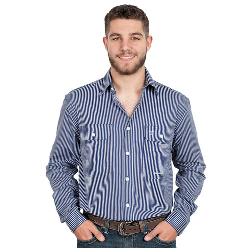 Just Country Mens Austin Full Button Print Shirt (MWLS2332) Navy/White Stripe 5XL [GD]