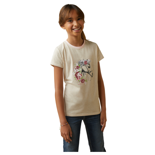Ariat Childrens Flora S/S Tee (10043740) Oatmeal Heather M [SD]