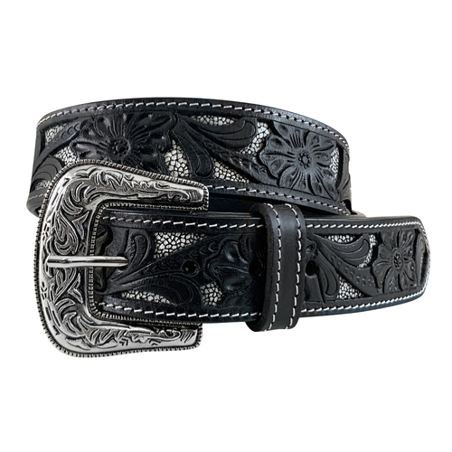 Roper Womens Soft Genuine Leather with Floral Cutouts 1.5" Belt (9654300K) Black XL