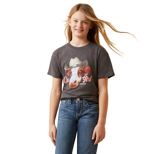 Ariat Girls Cow Girl S/S Tee (10045457) Charcoal Heather M [SD]