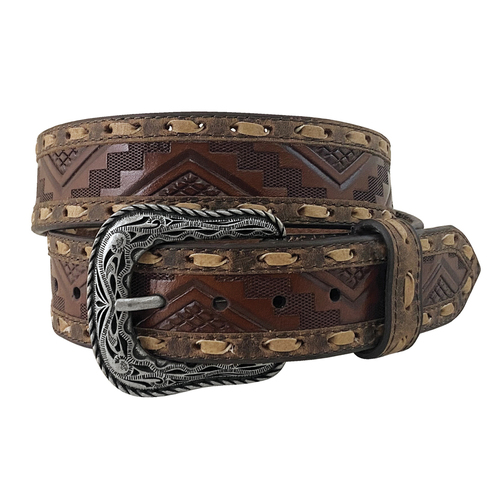 Roper Mens 1.1/2" Aztec Embossed Genuine Leather Belt (9567500) Brown 34"