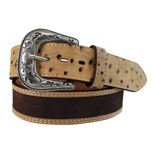 Roper Mens 1.1/2" Safari Ostrich Genuine Leather Belt (8670500) Cognac/Brown 34"